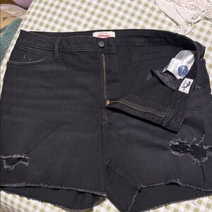 Wrangler Black Denim Festival Shorts w/ Frayed Hem